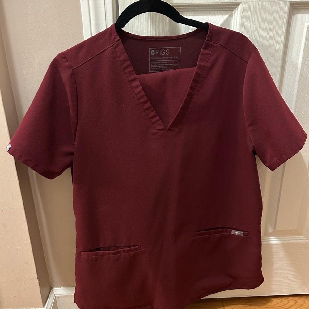 Figs Maroon V-Neck Scrub Top